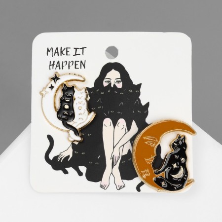 Set of icons (2 pcs.) "Cats on the Moon", color in gold-5