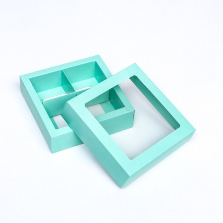 Box for 4 sweets, mint, 12.5x 12.5 x 3.5 cm. Confectionery packaging-3