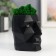 Concrete Kashpo "Head" with moss height 8.5 cm black (moss green stabilized)
