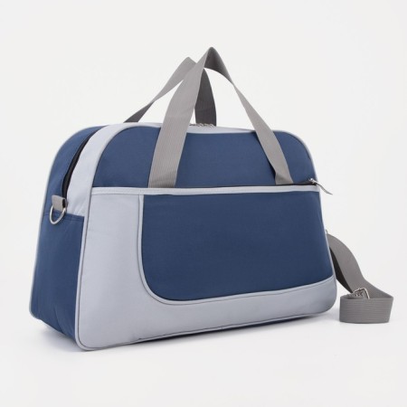 Sports bag with lightning, external pocket, average size, gray/blue color