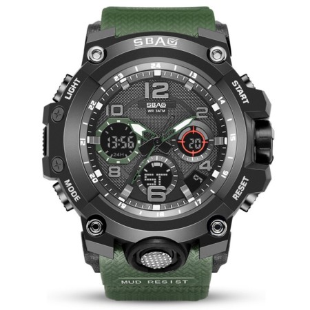 Watch is electronic watch, with an alarm clock, calendar, D-5.6 cm, L-20.5 cm, 3 atm, green