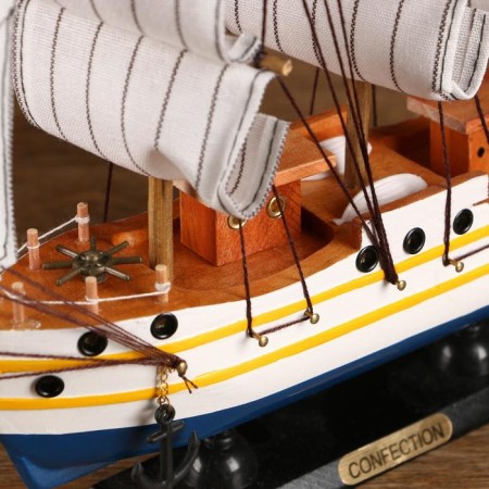 Ship "Medusa" three -masted with white sails, white sides with stripes, 33*7*32cm-3