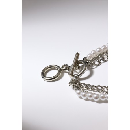 Bracelet Pearl "Chain" with toogle, ball No. 4, white color in silver, l = 16 cm-3