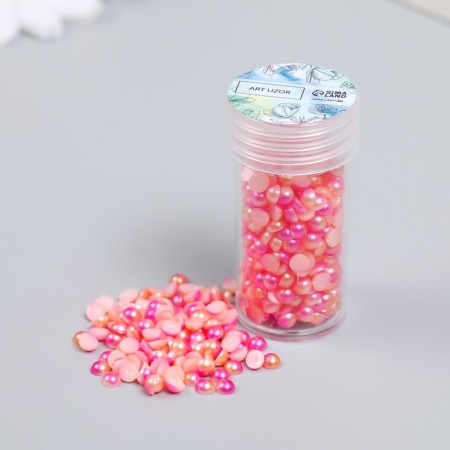 Decor "Semiobusins ​​and rhinestones. Pink-cream gradient" d = 4 mm 10g 200 pcs 5x2.5 cm, mix-2