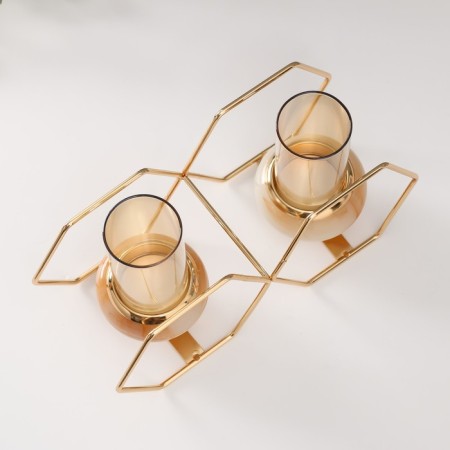 Summary metal, glass for 2 candles "hexagons" white with gold 15.5x26.5x10.5 cm-5