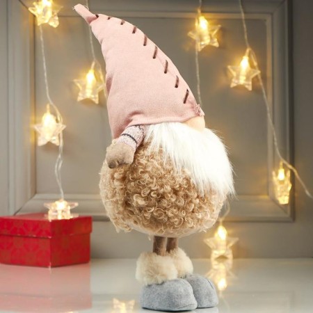 Interior doll "Grandpa in a fur coat and pink cap" 48x16x21 cm-1