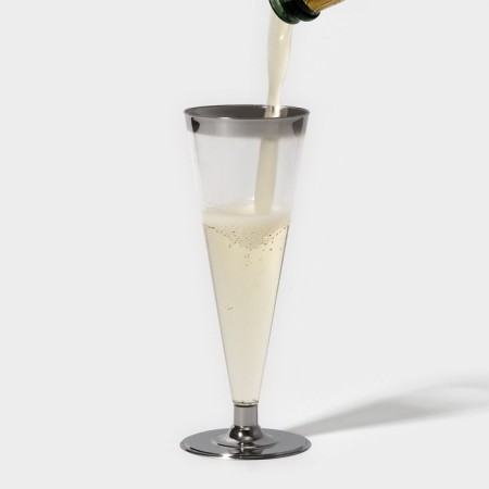 Plastic disposable glass for champagne “flute”, 150 ml, with metallized boots, transparent color, 6 pcs/units