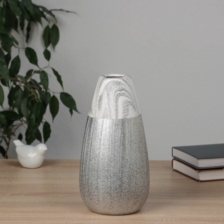 VAZA Ceramics Table "Brigham" Barrel, Diam. Overf.- 4cm, H-24.5x12 cm, white-gray