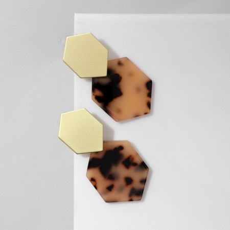 Acryl Earrings "Geometry", the color is light brown in gold-1
