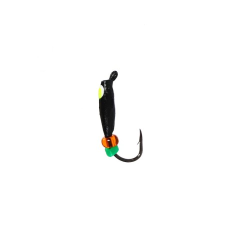 Mormyshka oatmeal black, lime eyes + beads, weight 0.25 g-1