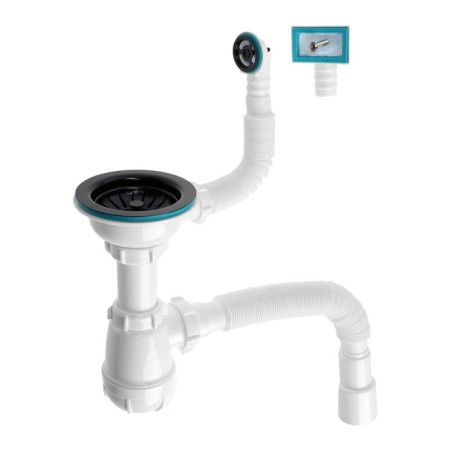 Aquant siphon for washing, 3 1/2 "x40 mm, straight -up/round overflows, corrugation 40/50 mm, black grill