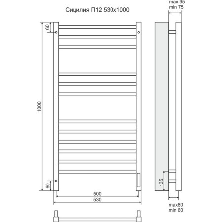 Terminus heated towel rail "Sicily" P12, 500x1000mm, Sensor Quick Touch, Chrome-2