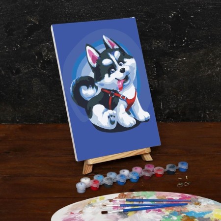 Picture on numbers on canvas with a subframe "Puppy Husky", 30x20 cm-3