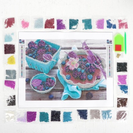 Diamond mosaic with round rhinestones with partial filling "Berries", 30 x 40 cm. Set for creativity-4