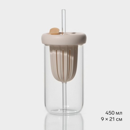 Glass glass with a lid and tube "Bjorn", 450 ml