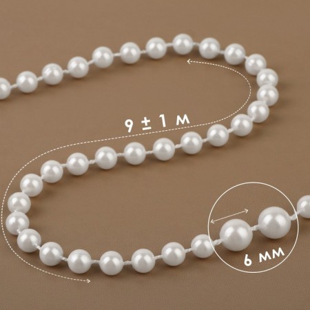Pearls on threads, round, 6 mm, 9 ± 1 m, white color