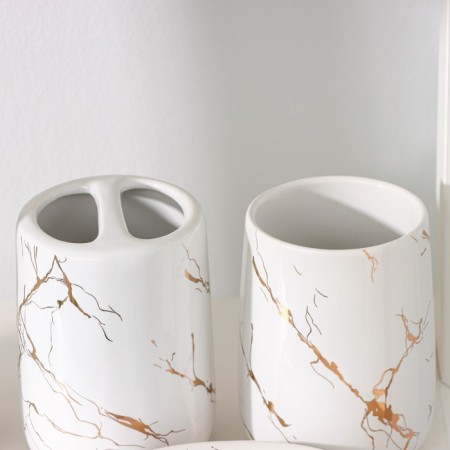 Savanna battery accessories set “Thunderstorm”, 4 items (soap dish, soap dispenser 400 ml, 2 glasses), white color-2