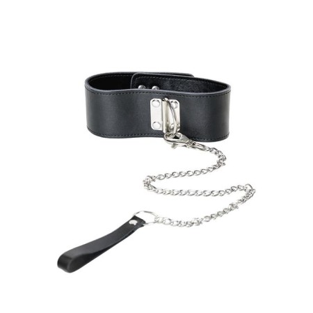 Collar Toyfa Theater, leather, with a leash, black, 44 cm-2