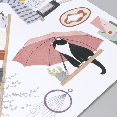 Stick plastic interior color "cat on a shelf under an umbrella" 45x60 cm-2