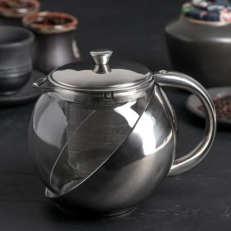 Glass teapot with metallic sieve "metallic", 750 ml