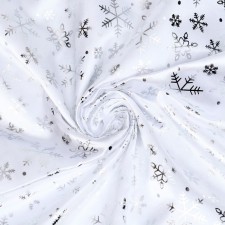 Atlas flap, white with snowflakes, 100 × 150 cm