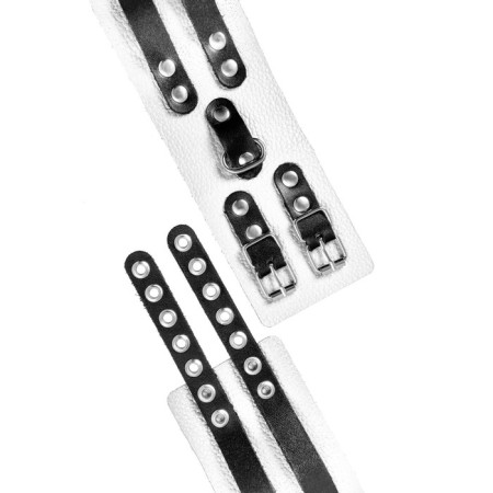 The shackles of Pecado BDSM, soft, with two straps, with eyelets, genuine leather, white-black-6