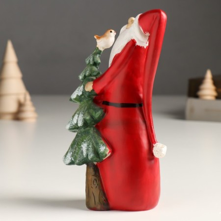Souvenir Polystone "Long Santa Claus with Christmas tree and bird" 6x6x17 cm-1