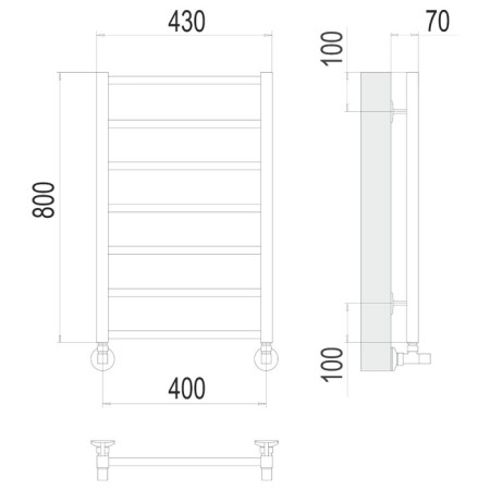 Terminus water heated towel rail "Contour" P7, 400x800 mm, lower connection, chrome-2