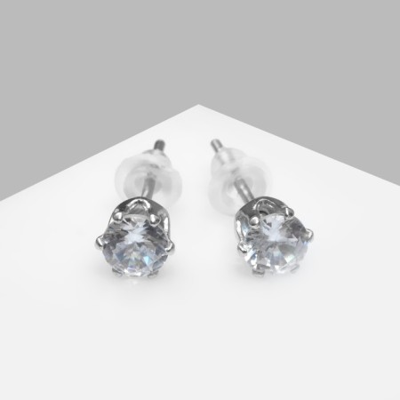 Earrings with rhinestones "Pusets" radiance, circle, d = 0.4, white color in silver-2