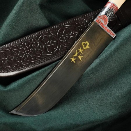 Knife Pchak Sharkhon "Rog roast" - plastic, dry, twisted hilt, Garda tin, engraving, 15 cm-3