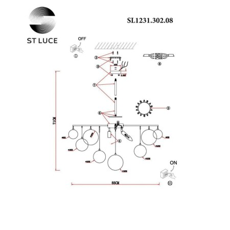Ceiling Ceiling ST LUCE. SL1231.302.08. Vittoria. 8x60 watts, E14, 85x85x78 cm, brass color-5