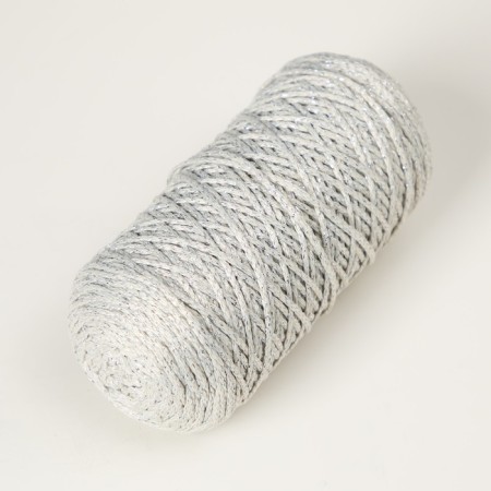 Knitting cord 100% polyester with a lurex 1 mm cylinder, 75 ± 10 g, 200m, 02-milk+silver-1