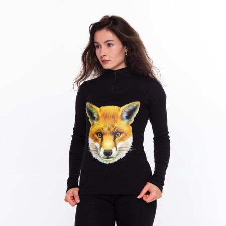 Women's thermal underwear (jumper, leggings) print fox, black color, size 42-1