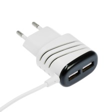 Network charger Luazon LCC-24, 2 USB, MicroUSB, 1 A, 1 m, black and white