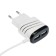 Network charger Luazon LCC-24, 2 USB, MicroUSB, 1 A, 1 m, black and white
