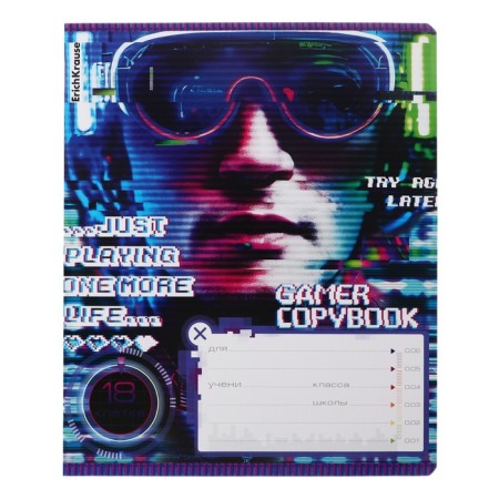 Notebook of 18 sheets in the Erichkrause Cyber ​​Game cage, covered cardboard, block offset, 5v, mix-4