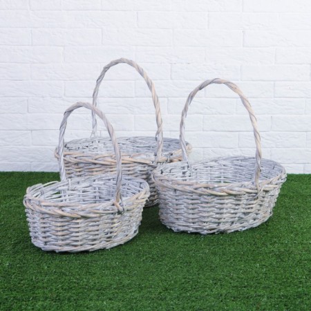 A set of wicker baskets, willow, 3 pcs., Gray-beige color, large