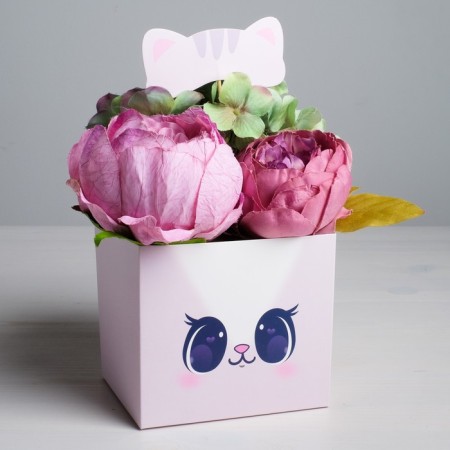 Box for flowers with the topper "Cat", 11 x 12 x 10 cm