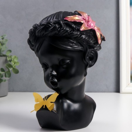 Polystone souvenir "Baby with lily in her hair and butterfly" Black 23x17x7 cm