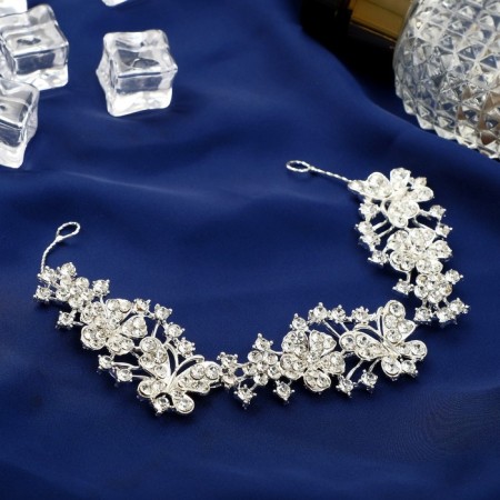 Hair accessory "Malvi" butterflies on flowers, 17 cm, silver