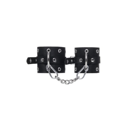 Single -layer handcuffs with Pecado BDSM eyelets, genuine leather, black-1