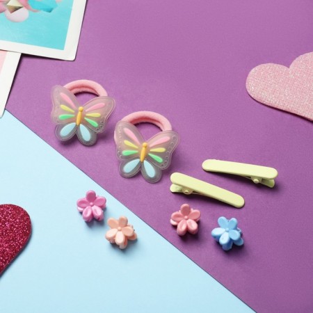 Hair set "Tiny" (2 elastic bands, 2 clamps, 4 crab) butterfly is bright, mix-1