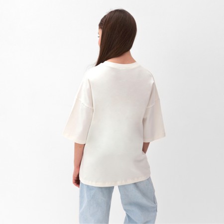 Children's Minaku T -shirt: Exclusive Print, Milk color, height 152 cm-3