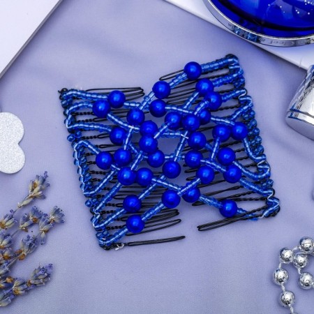 Hair clip "Pearls" balls, 9 cm, blue-1