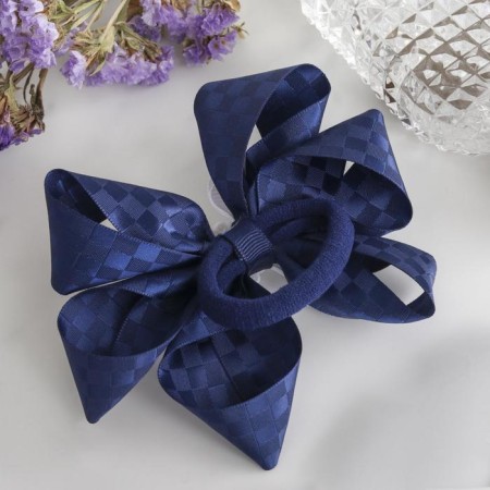 Hair elastic band "Schoolgirl" Bant cage flower, 12 cm, white and blue-1