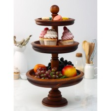 Three -tier vase for fruits and sweets from the natural cedar Magistro, 47 cm, chocolate color