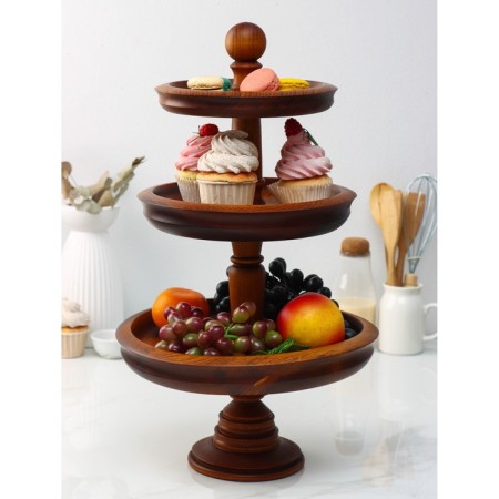 Three -tier vase for fruits and sweets from the natural cedar Magistro, 47 cm, chocolate color