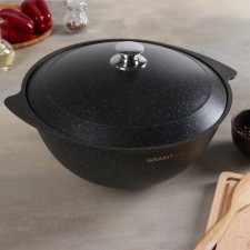 Kazan for pilaf GRANIT ULTRA, 7 L, aluminum cover, cast handles, anti -stick coating, black color