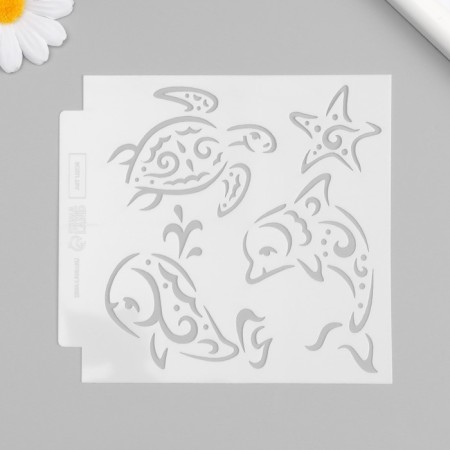 Stencil plastic "Sea animals. Mehendi" 13x13 cm-3