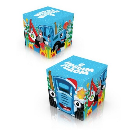 Folding box “Happy New Year. Blue Tractor ”, New Year, size 20 × 20 × 20 cm.-1